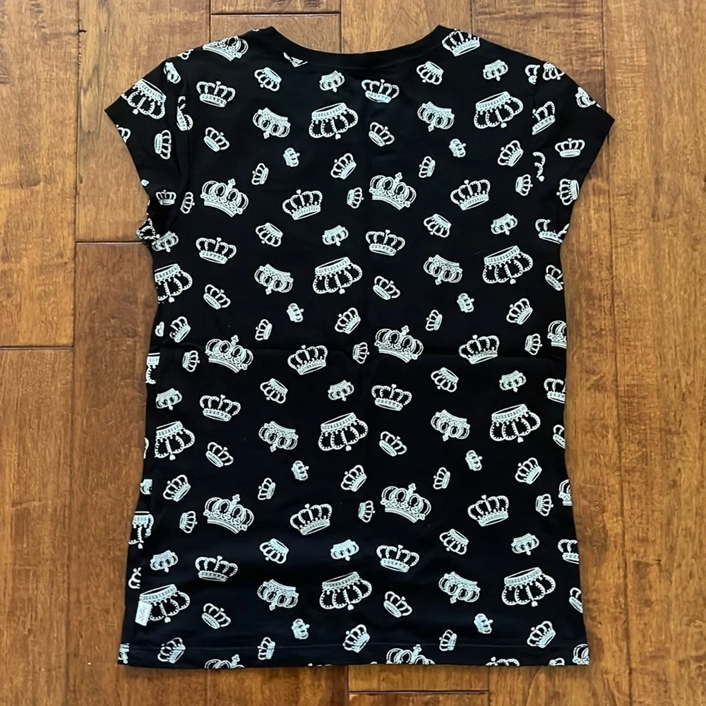 NWOT Justice Black Silver Crown Short Sleeves Top Size XL